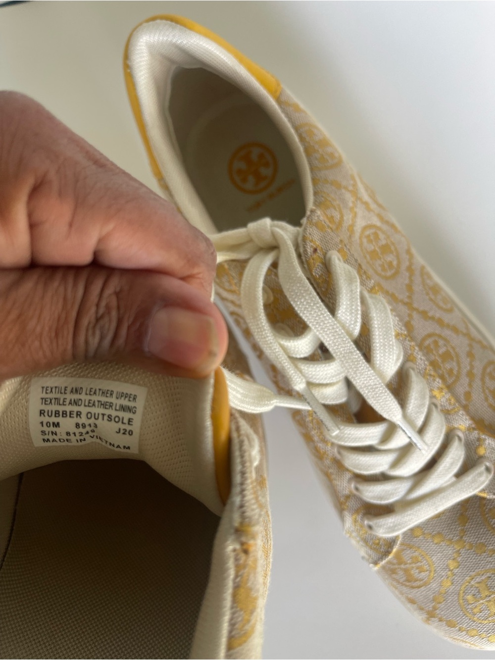 Tory Burch Cream and Mustard Logo Jacquard Sneakers - Picture 4 of 7